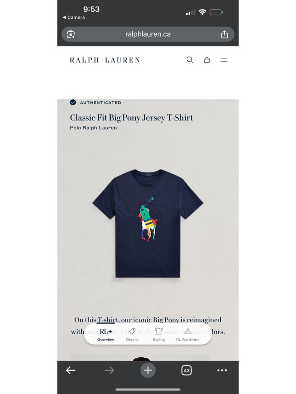Polo Ralph Lauren Big Pony M Navy Classic Fit Tee 100% Cotton (Authenticated) - Picture 3 of 7